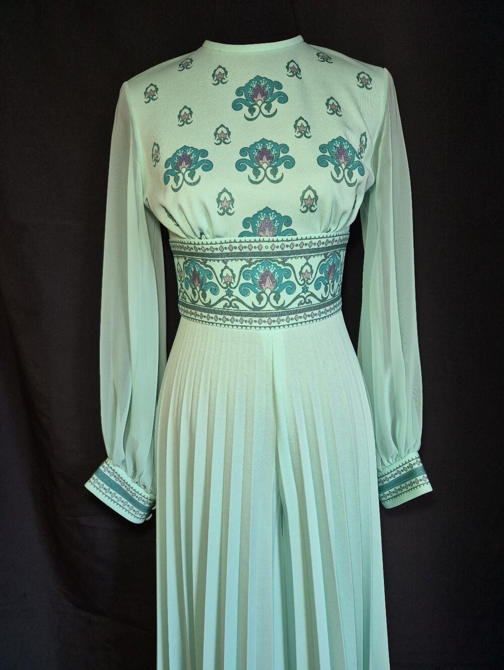Vintage 70s Jumpsuit Mint Green Wide Leg Pleated Pant By Alfred Shaheen